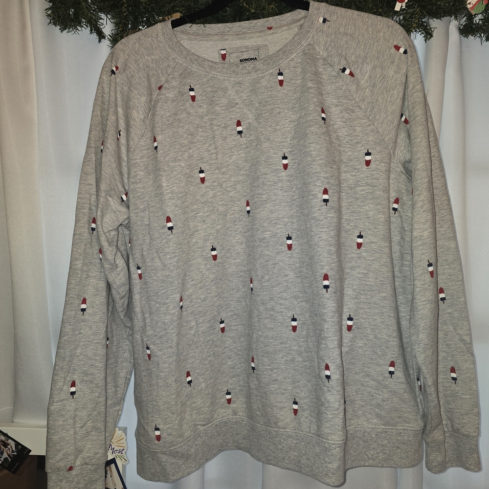 Sonoma Gray Sweatshirt with Red and Blue Popsicles